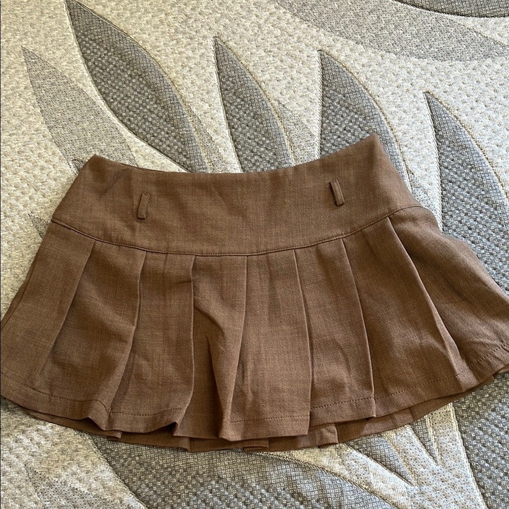 Tan Pleated Skater Mini Skirt for Casual Wear